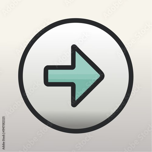 Simple vector graphic illustration of a rightward pointing arrow icon contained within a thick black outlined circle against a muted gradient background