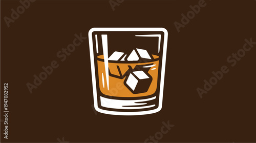 A refreshing glass of whiskey with ice cubes.
