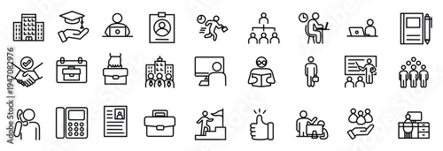 インターンシップに関するラインアイコンセット（線幅変更可能）