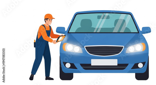 Mechanic standing next to car.