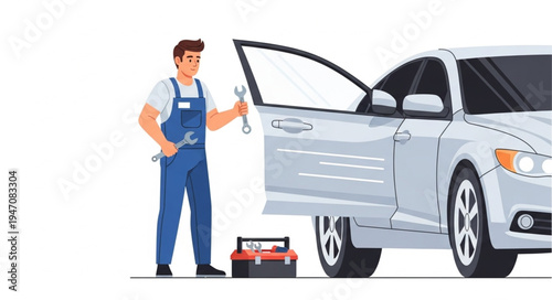 Mechanic standing next to car.