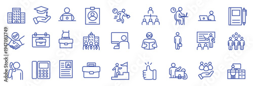 インターンシップに関するラインアイコンセット（線幅変更可能）