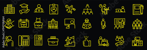 インターンシップに関するラインアイコンセット（線幅変更可能）