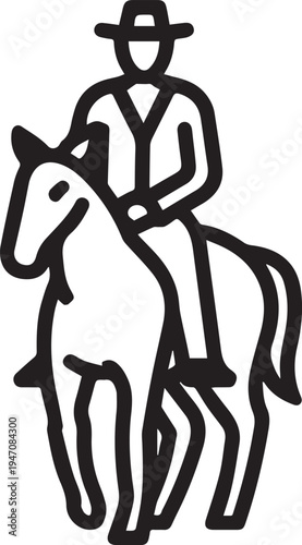 Hand Drawn Man Riding a Horse Black and White Avatar Illustration in Minimal Line Art Style Design
