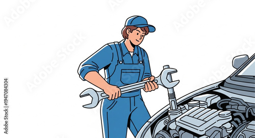 Mechanic with a large wrench.