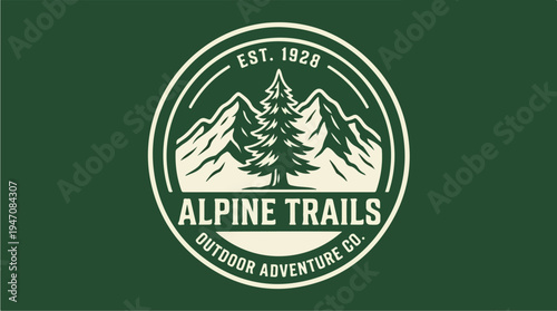 Alpine Trails Outdoor Adventure Co Vintage Emblem.