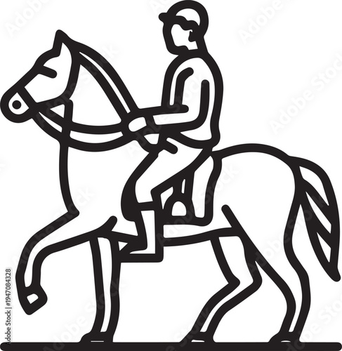 Hand Drawn Man Riding a Horse Black and White Avatar Illustration in Minimal Line Art Style Design