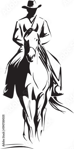 Hand Drawn Man Riding a Horse Black and White Avatar Illustration in Minimal Line Art Style Design