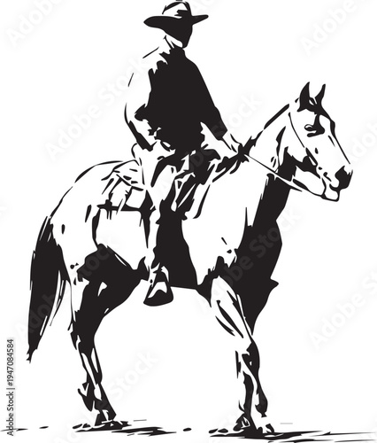Hand Drawn Man Riding a Horse Black and White Avatar Illustration in Minimal Line Art Style Design