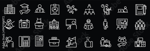 インターンシップに関するラインアイコンセット（線幅変更可能）