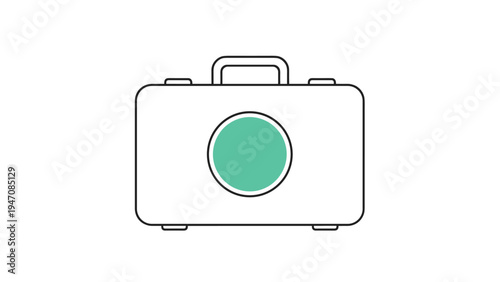 Minimalist line art illustration of a business briefcase with a bright green circle in the center isolated on a plain white background.