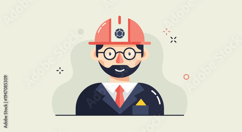 Stylized portrait of a man wearing a hard hat and glasses