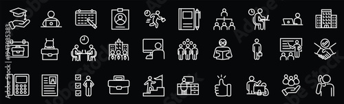 インターンシップに関するラインアイコンセット（線幅変更可能）