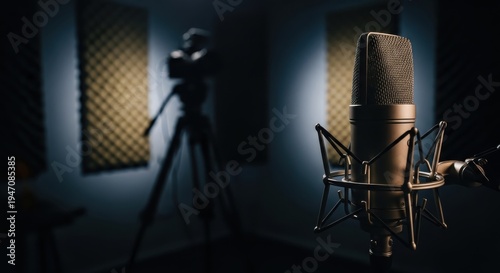 Recording Studio with Microphone and Camera Equipment.