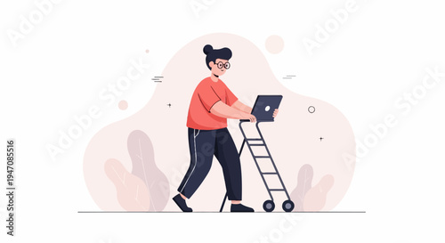 Person with laptop on a portable elevated stand