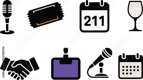 Icons representing event planning and celebration elements