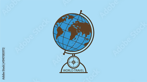 Globe with Compass and World Travel Text.