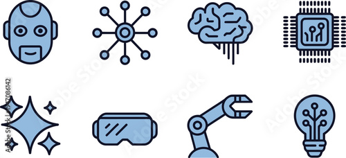 Illustrations of technology and futuristic concepts with symbolic icons