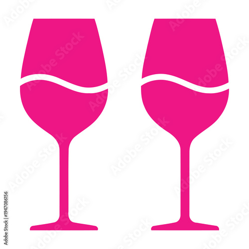 Two pink wine glasses with white wavy lines on a white background symbolizing celebration and luxury