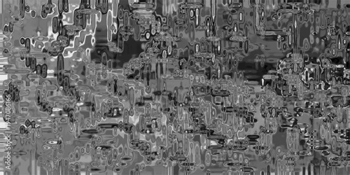 Monochrome Abstract Fluidic Organic Shapes with Distorted Metallic Reflections and Grayscale Tones black and white