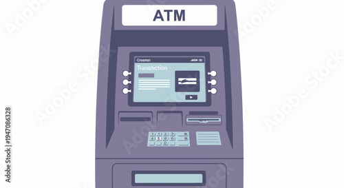 ATM machine with screen and keypad for financial transactions