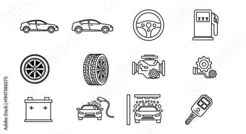 Automotive line icons set for car service and maintenance