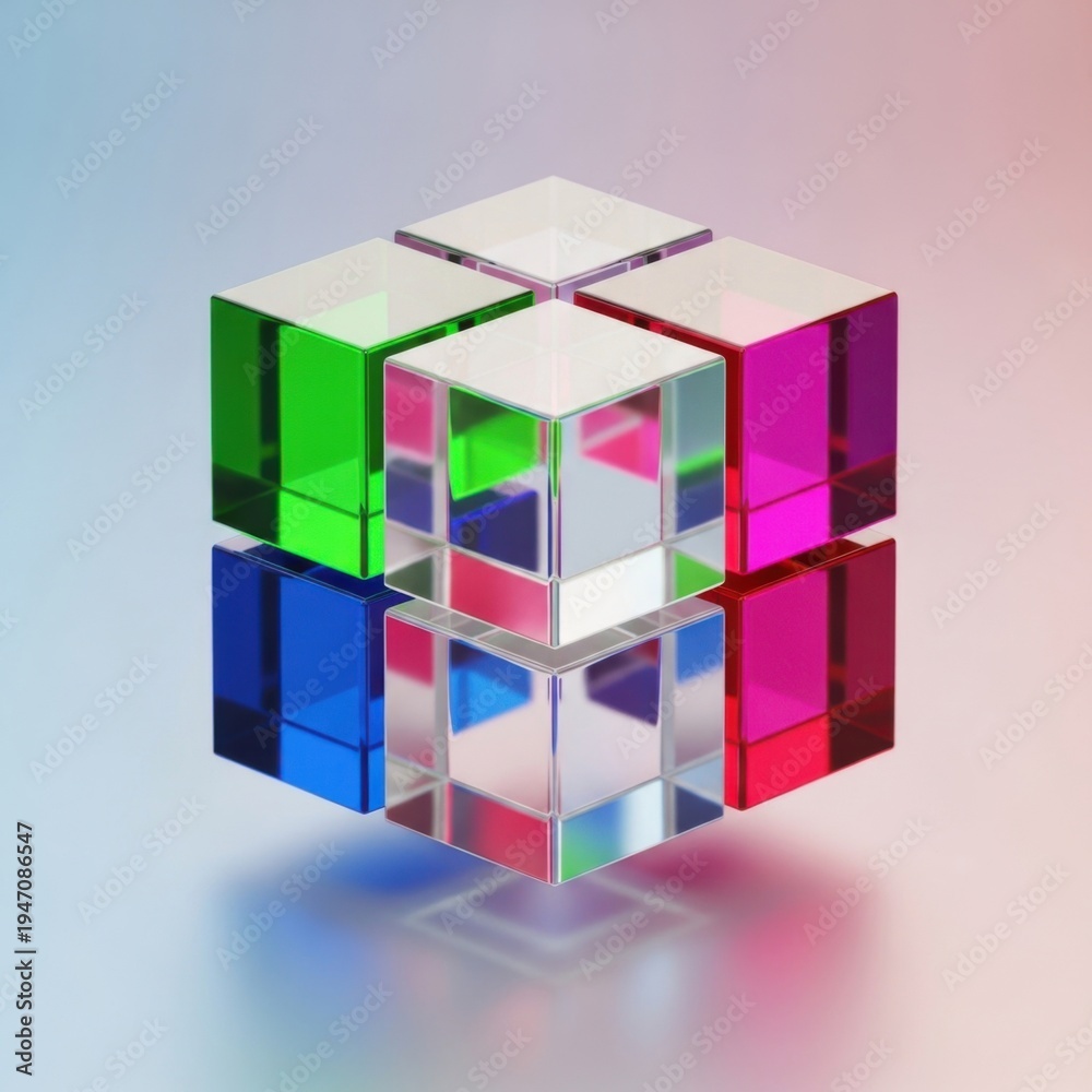 Obraz premium Colorful 3 D cube structure with reflective surfaces