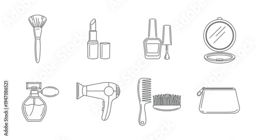Beauty and cosmetic icons set in clean line art style