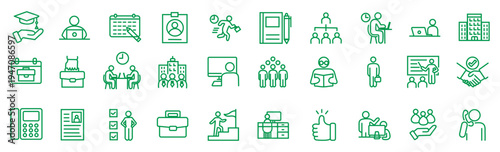 インターンシップに関するラインアイコンセット（線幅変更可能）