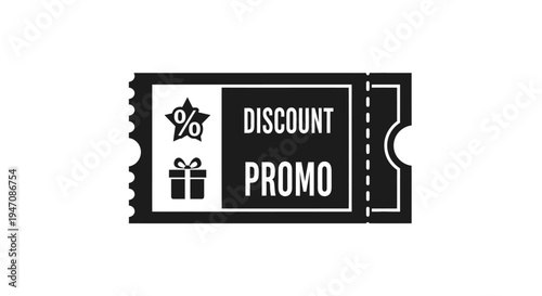 Black and white discount promo coupon ticket icon