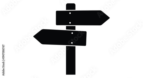 A black signpost with two directional arrows against a stark white background a striking silhouette high quality professional