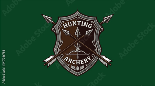 Hunting Archery Emblem with Crossed Arrows and Bow.