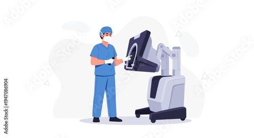 Surgeon Operating Robotic Surgical System in Modern Operating Room