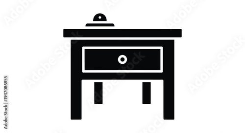 A simple black silhouette of a bedside table with a lamp drawer and flat surface silhouette high quality