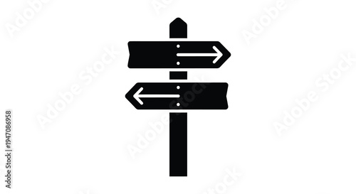 A black signpost with two directional arrows pointing left and right presented as a silhouette high quality professional