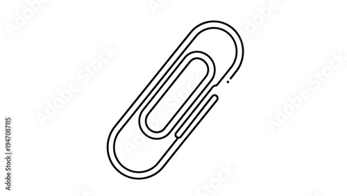 Simple and clean black line drawing of a metal paperclip icon isolated on a white background for office and stationery design concepts.