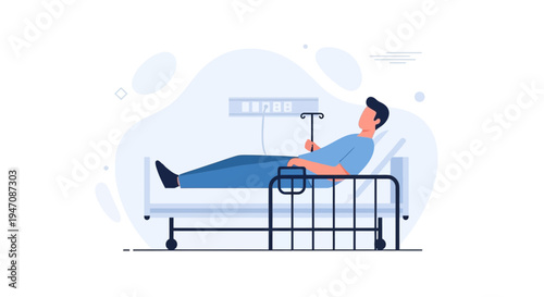 Patient Lying in Hospital Bed with IV Drip, Medical Care Concept