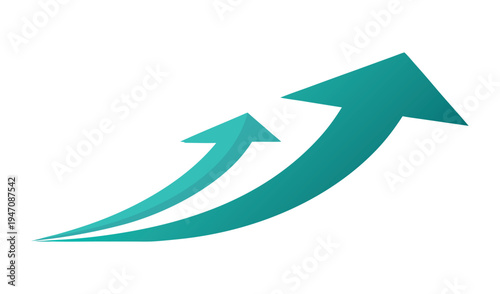 Two teal arrows curving upwards indicating growth and progress