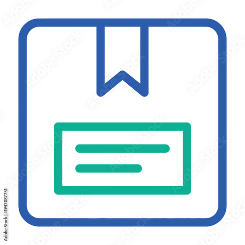 Blue and green icon of a bookmark with a text box symbolizing organization and note taking