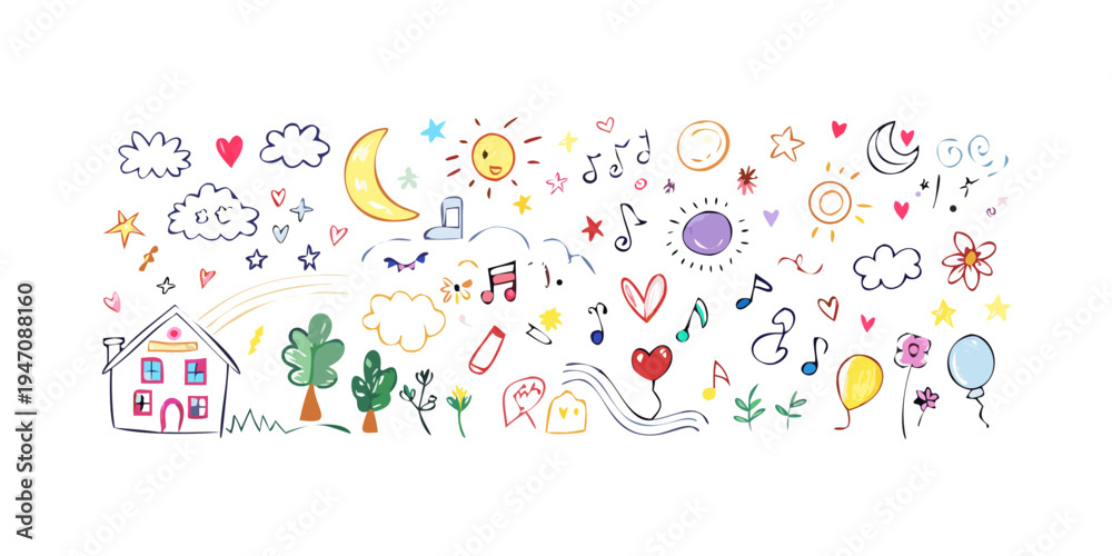 Obraz premium Colorful and diverse icons representing various objects and concepts in a playful manner