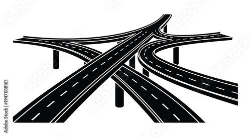 A complex network of elevated highways and overpasses is depicted in a stark high contrast silhouette high quality