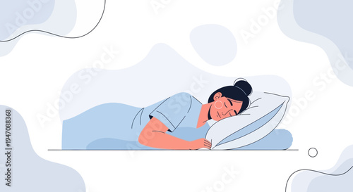Woman sleeping peacefully on a pillow, illustration, calm and serene rest