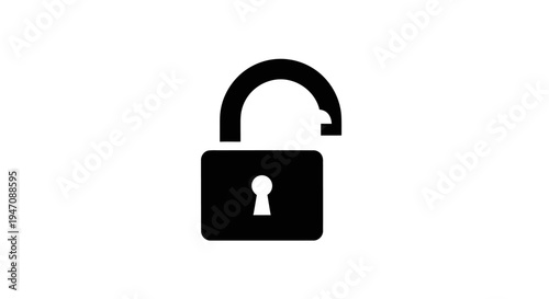 Black unlocked padlock icon for security and access concepts