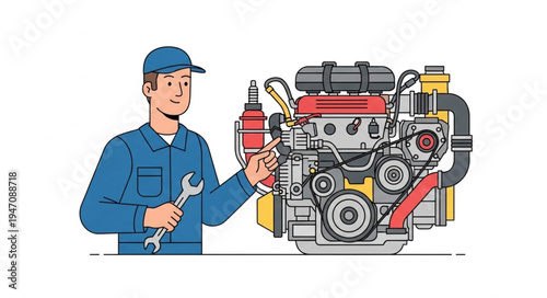 Mechanic with car engine.