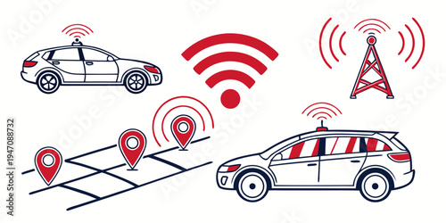 Foto Connected vehicles using wireless technology for real-time data exchange and com