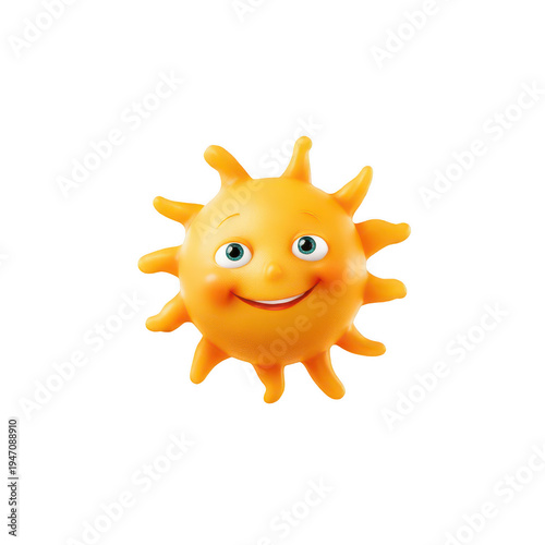 Happy orange cartoon sun with spikes and smiling face isolated on a transparent background