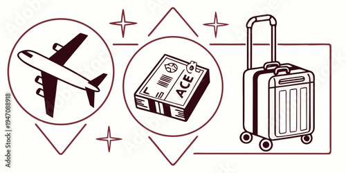 A suitcase and a plane ticket are ready for a journey around the world.