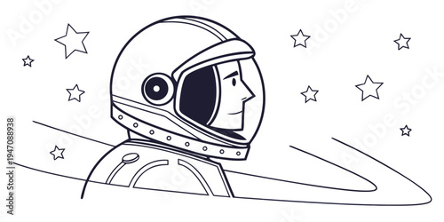 An astronaut in a space helmet gazing at the stars and celestial bodies