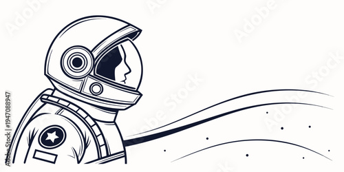 An astronaut in a white spacesuit with a helmet, floating in space with a trail of stars.