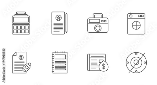 Business finance and everyday objects outline icons set